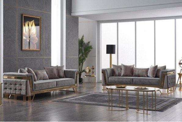 Sofá de lujo Conjunto de diseño Sofá de tres plazas Muebles de tela Grupo de estar moderno