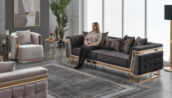 Conjunto de tapizado Sofás de lujo de tres plazas Sillón Sofás modernos de sala de estar