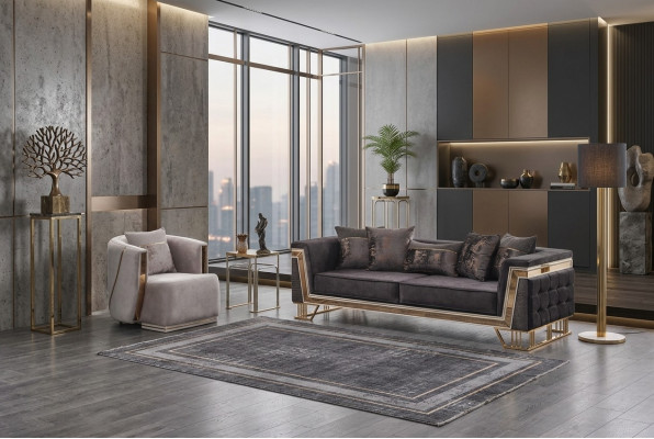 Conjunto de tapizado Sofás de lujo de tres plazas Sillón Sofás modernos de sala de estar
