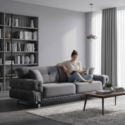 Sofá gris Conjunto de muebles de sala de lujo Juego de sofá de tres plazas