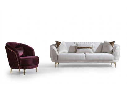 Sofá con patas de acero inoxidable de tres plazas y sillón. Sofá moderno para la sala de estar.