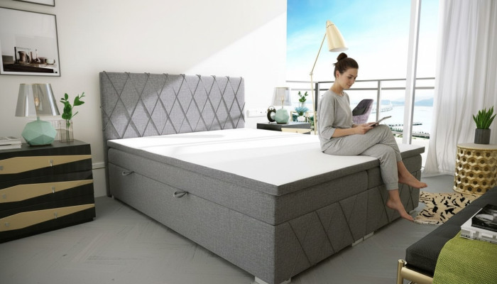 Doble cama tapizada de diseño de lujo en gris para dormitorio en tela