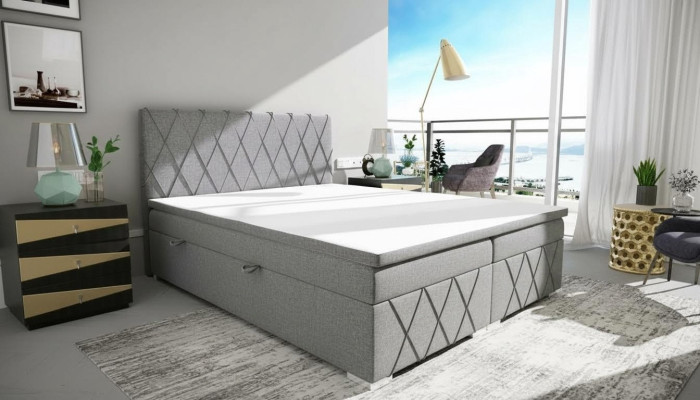 Doble cama tapizada de diseño de lujo en gris para dormitorio en tela