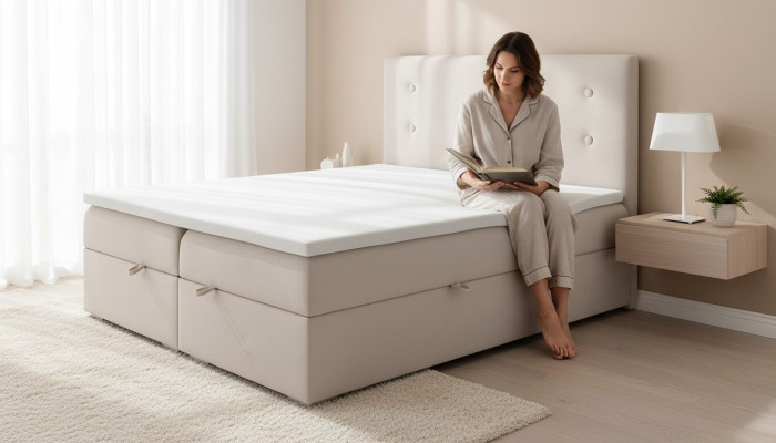 Dormitorio Cama Tapizado Diseño Moderno Lujo Cama Doble Beige Cama Boxspring