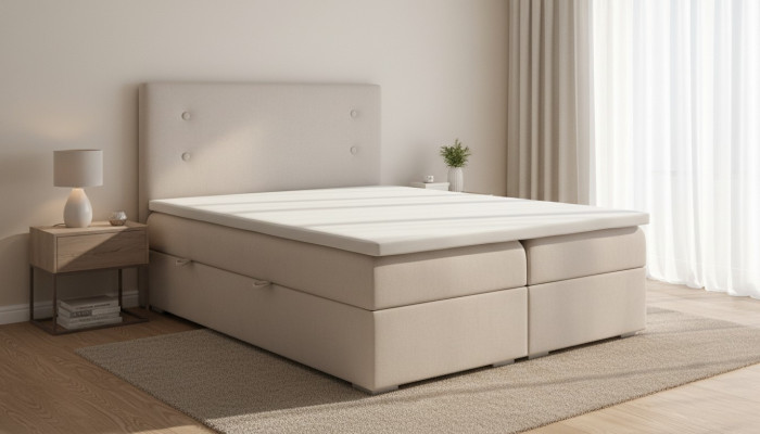 Dormitorio Cama Tapizado Diseño Moderno Lujo Cama Doble Beige Cama Boxspring