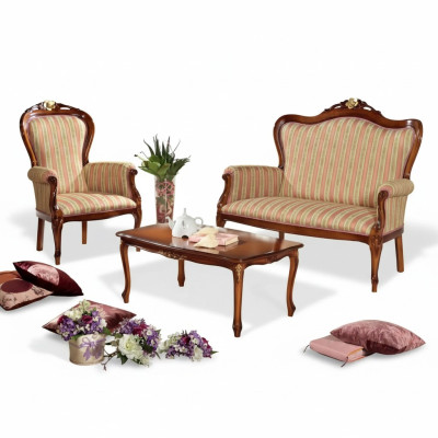 Clásico conjunto de sofás Muebles de asiento de tres plazas Banco de asientos Mesa de centro Lujo