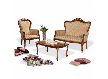 Clásico conjunto de sofás Muebles de asiento de tres plazas Banco de asientos Mesa de centro Lujo