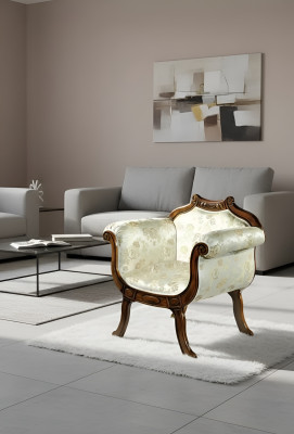 Clásico lujo de un asiento, tapizado, sillón de diseñador de muebles de tela.