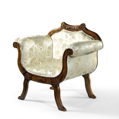 Clásico lujo de un asiento, tapizado, sillón de diseñador de muebles de tela.