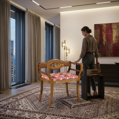 Silla de diseño tapizada clásica en tela, mueble de asiento, sala de estar, sillón