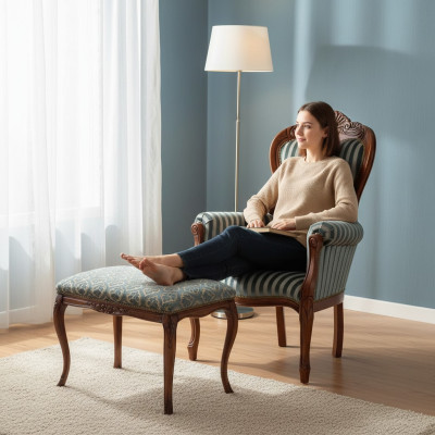 Clásico sillón de salón individual diseñador tapizado asiento mueble de tela