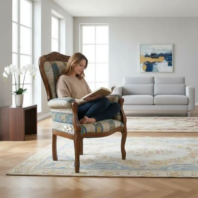 Silla Diseñador Asiento Lujo Tela Acolchonada Tejido Muebles Diseño Clásico