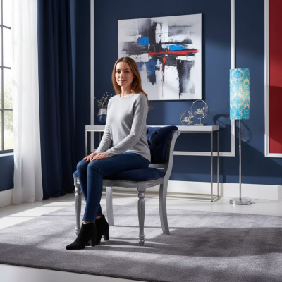 Silla de comedor Chesterfield azul, mueble tapizado de asiento, silla, diseño clásico.