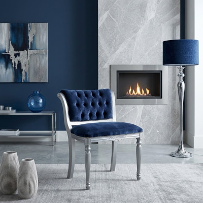 Silla de comedor Chesterfield azul, mueble tapizado de asiento, silla, diseño clásico.