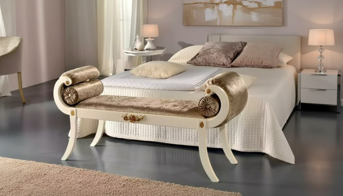 Clásico banco acolchado beige bancos de asientos muebles de asientos muebles de madera de diseñador
