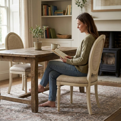 Silla de comedor Silla tapizada clásica Nueva Muebles Textiles Asiento Respaldo