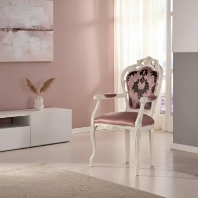 Silla con reposabrazos Silla de comedor de madera Mueble clásico Tapizado textil