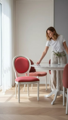 Silla de comedor rosa Sillón tapizado clásico de tela Silla con respaldo
