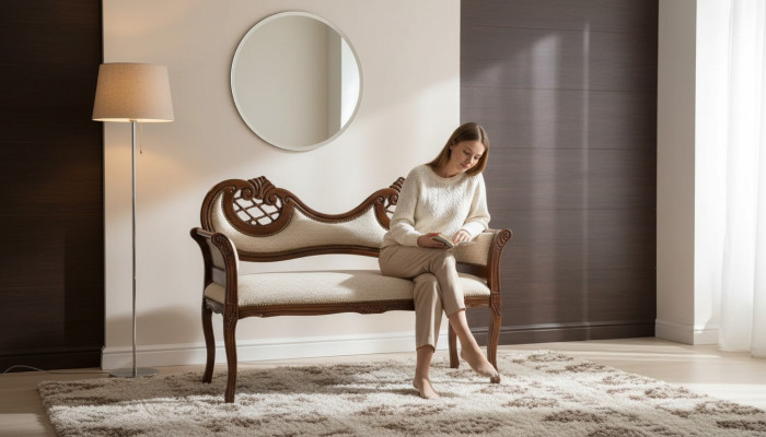 Salón de lujo banco tapizado tejido textil mobiliario asiento banco acolchado