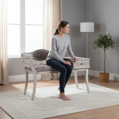 Banco tapizado de lujo para salón en estilo clásico de muebles textiles nuevos.