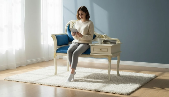 Banco clásico azul Asiento de lujo Muebles tapizados de tela Nueva plaza