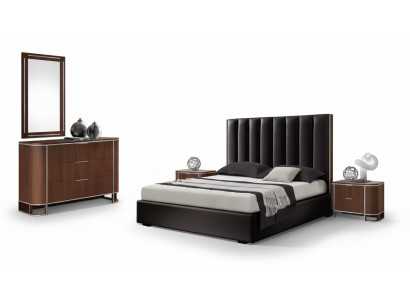 Juego completo de dormitorio, muebles de diseñador, cama doble, 2 mesitas de noche, 5 piezas.