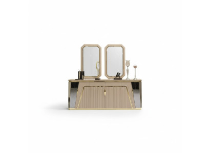 Moderno conjunto de comedor, mesa de comedor, aparador con espejo nuevo, mobiliario de lujo nuevo.