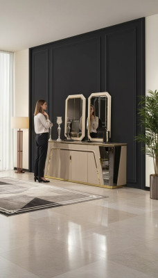 Lujo Aparador Comedor Cómoda Diseño Moderno Espejo Nuevo Muebles