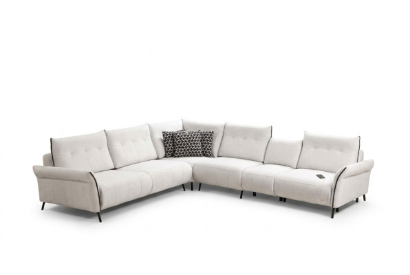 Sofá esquinero blanco en forma de L, de tela acolchada para salón, sofá moderno.