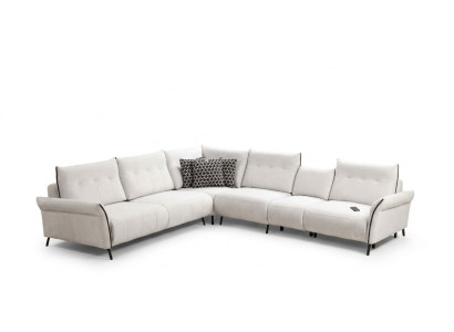 Sofá esquinero blanco en forma de L, de tela acolchada para salón, sofá moderno.