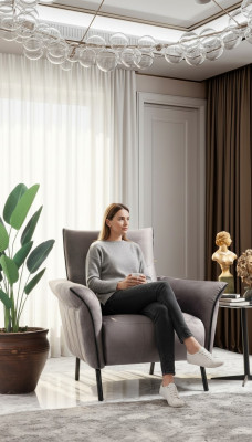 Sillón de diseñador Muebles de salón Moderno Lujo Sillón Gris Tapizado Textil