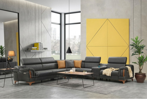 Sofá esquinero de lujo en forma de L, nuevo, mueble de diseño moderno para sala de estar en textil.