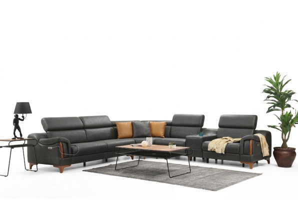 Sofá esquinero de lujo en forma de L, nuevo, mueble de diseño moderno para sala de estar en textil.
