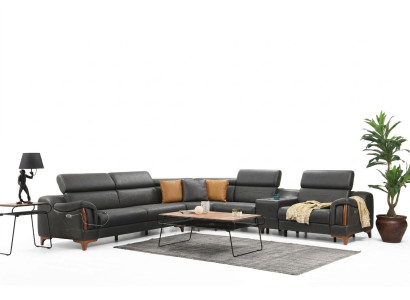 Sofá esquinero de lujo en forma de L, nuevo, mueble de diseño moderno para sala de estar en textil.