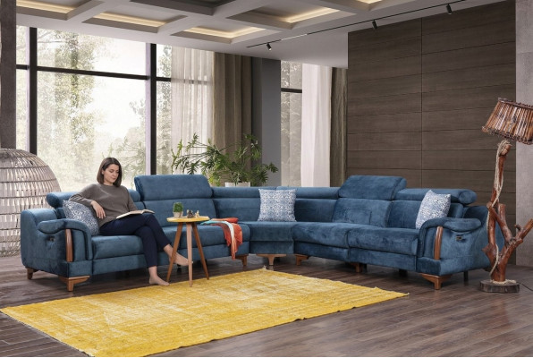 Sofá en forma de L moderno azul, sofá esquinero salón diseño nuevo mueble.