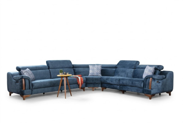 Sofá en forma de L moderno azul, sofá esquinero salón diseño nuevo mueble.