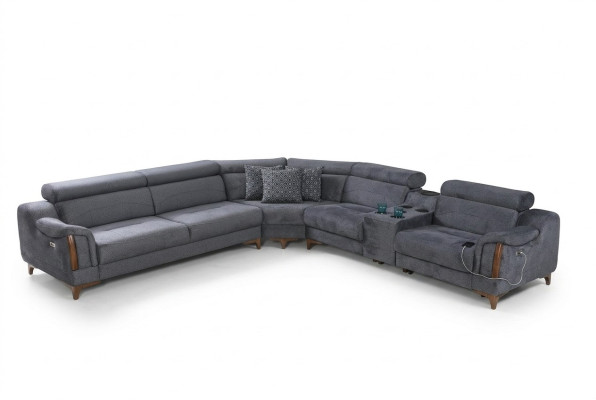 Sofá de esquina gris de lujo para salón moderno en forma de L diseño de muebles textiles.