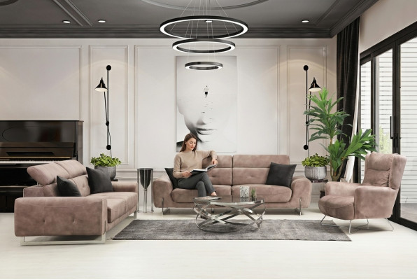 Juego de sofá de tres plazas, sofás de salón, sillones de diseño moderno en textil.