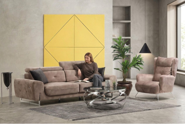 Set de sala de estar de 2 piezas con sofá de tres plazas, sofá, sillón moderno de tela.
