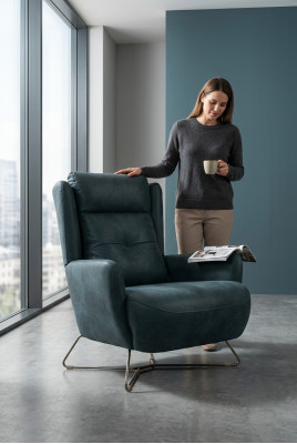 Silla negra moderna para la sala de estar, mueble de diseño, tapizado de tela textiles.