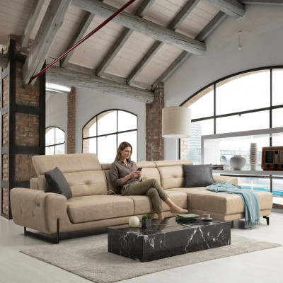 Sofá de lujo para sala de estar en forma de L, muebles de diseño moderno para asientos y tapicería.