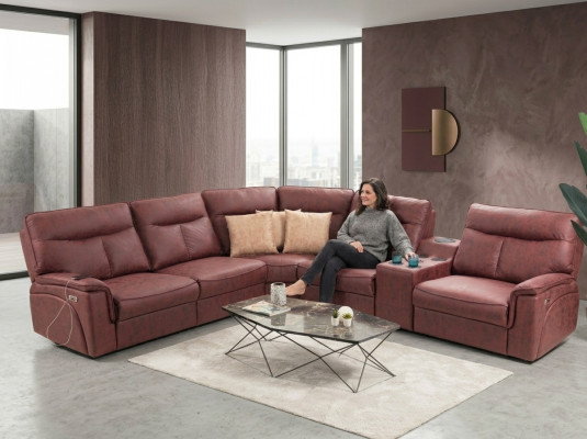 Sofá de esquina en forma de L diseño sala de estar lujo muebles modernos rojos tapizados.
