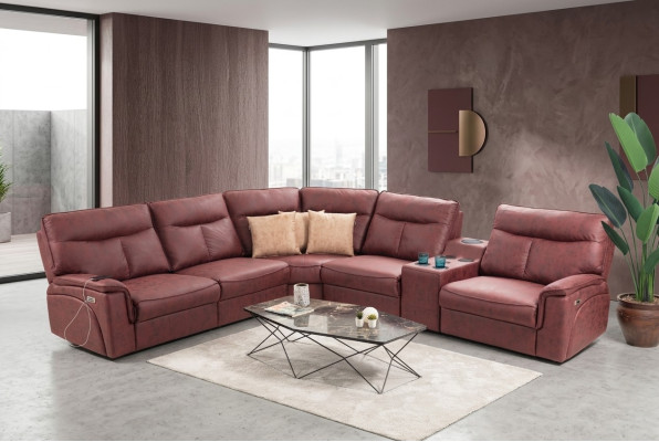 Sofá de esquina en forma de L diseño sala de estar lujo muebles modernos rojos tapizados.