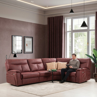 Sofá esquinero de lujo rojo sofá en forma de L moderno muebles tapizados de diseñador para sala de estar