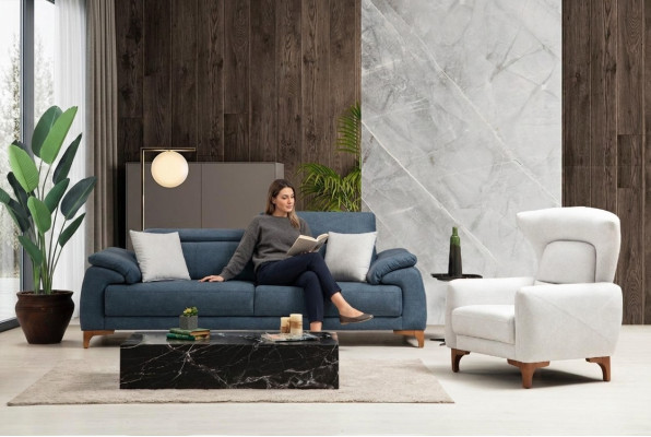 Sofá completo de tres plazas blanco con sillón juego de sofá de salón de tres piezas