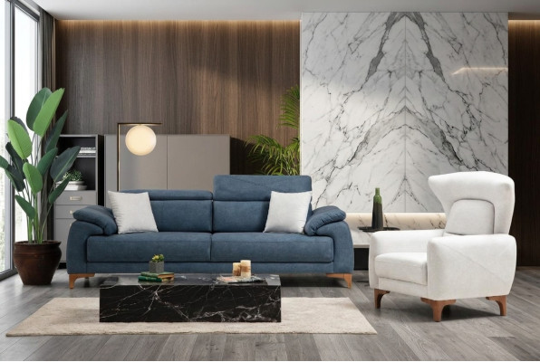 Sofá completo de tres plazas blanco con sillón juego de sofá de salón de tres piezas
