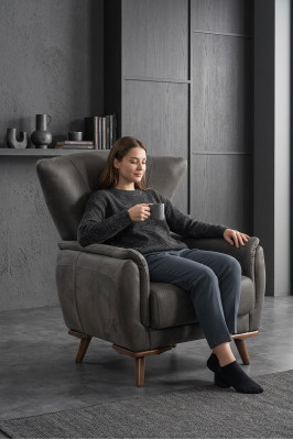 Sillón moderno de lujo para sala de estar en gris, muebles tapizados de diseño.