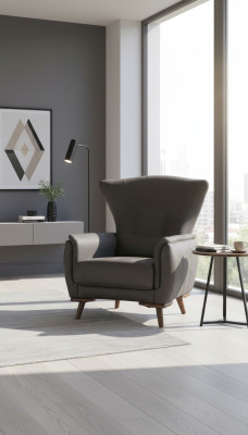 Sillón moderno de lujo para sala de estar en gris, muebles tapizados de diseño.