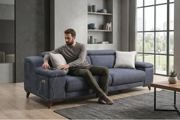 Sofá de tres plazas para salón, tapizado en tela, moderno y nuevo.