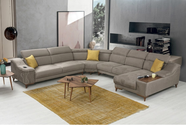 Sofá en forma de U Sala de estar Sofá de esquina Muebles tapizados modernos Tapicería en tela Diseño
